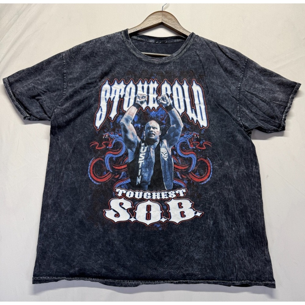WWE Stone Cold Steve Austin Toughest SOB T Shirt Mens Large Black Mineral Wash